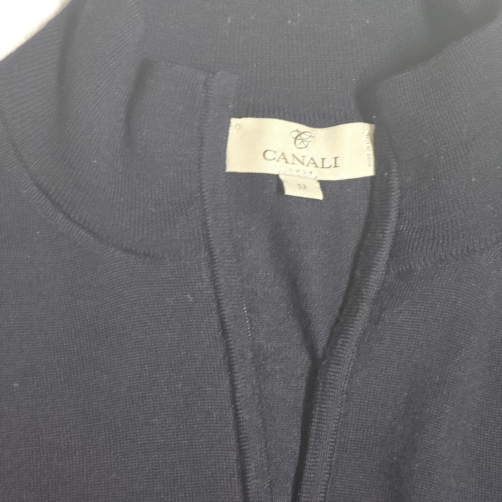 Canali Men's 100% Wool Full Zip Sweater Navy Blue 52 L View 2